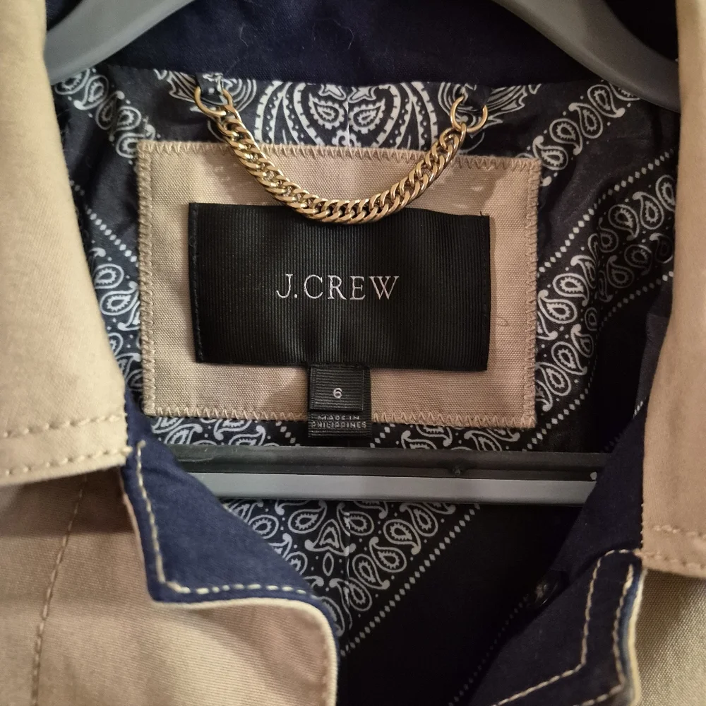 J.Crew Women's Size 6 Striped Beige Navy Blue Trench Coat Jacket